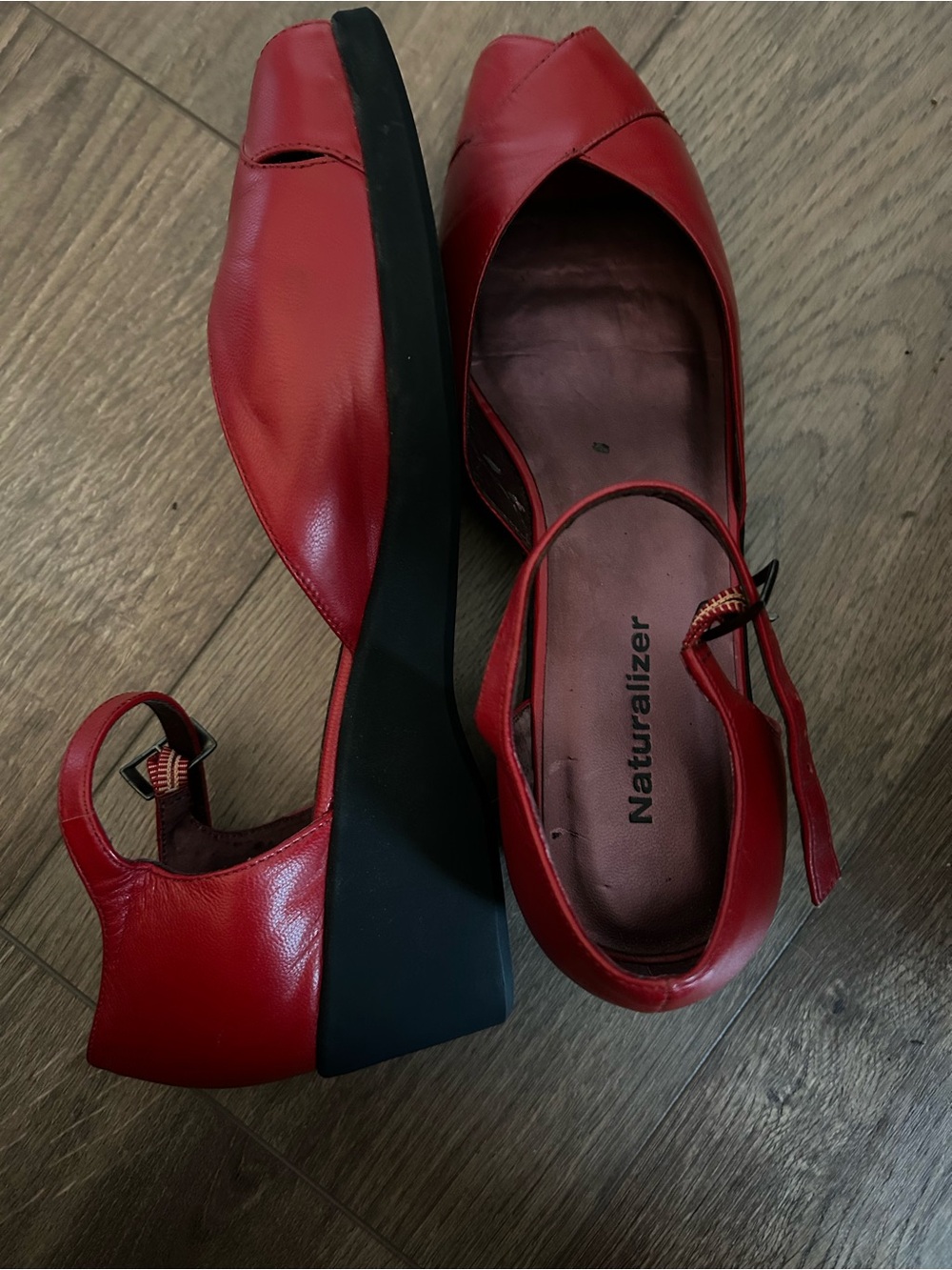 Naturalizer Red Leather Slingback Wedges